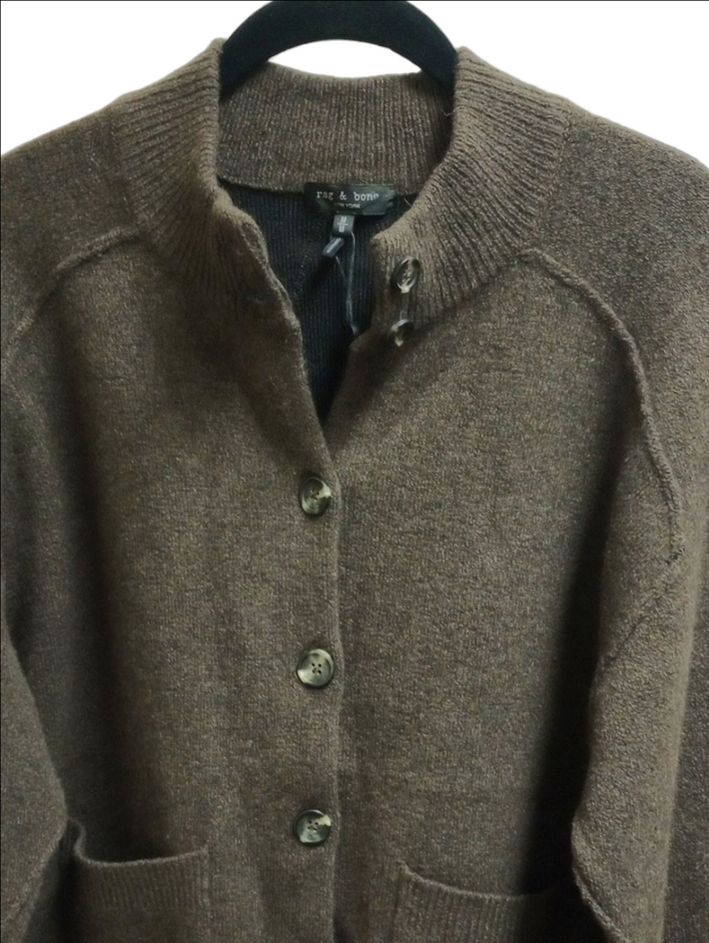 🆕🤎RAG & BONE "BRIDGET" RICH BROWN ITALIAN WOOL BLEND MOCKNECK CARDIGAN - Picture 4 of 16